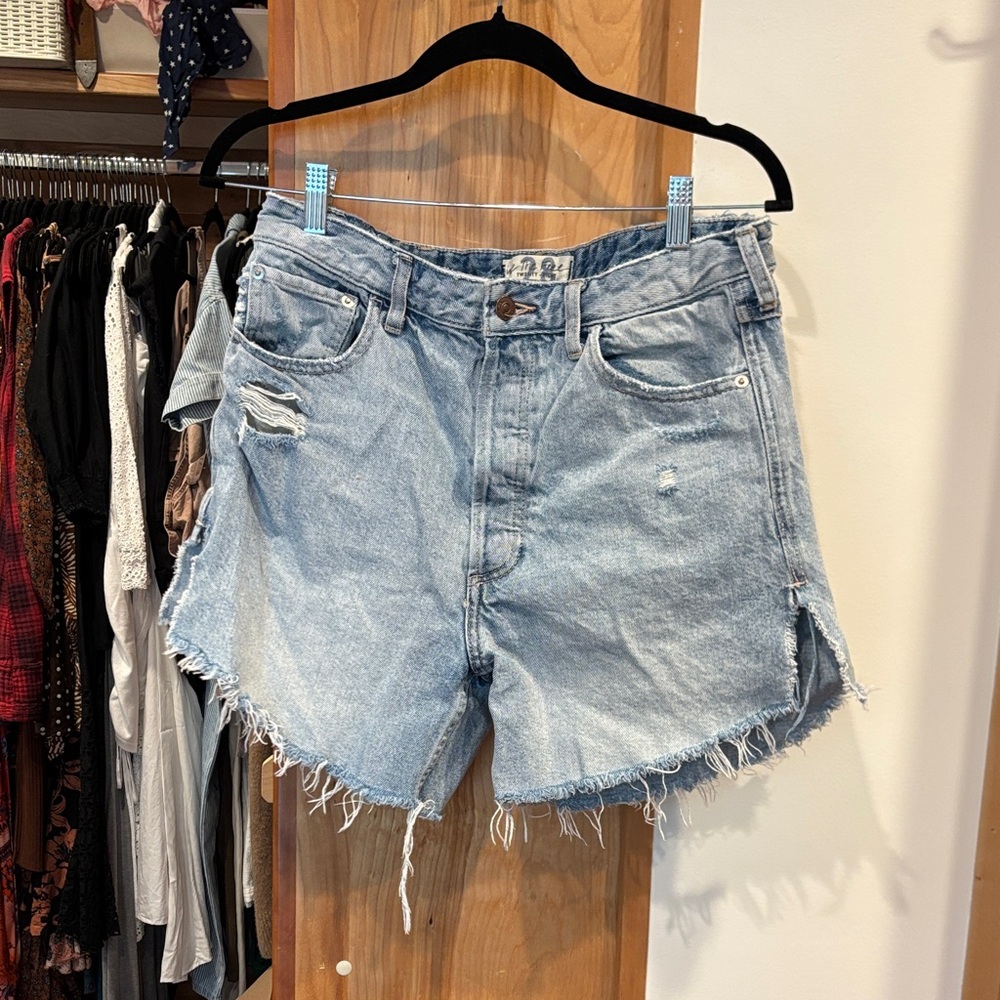 We the Free Distressed High Waisted Light Blue Denim Shorts